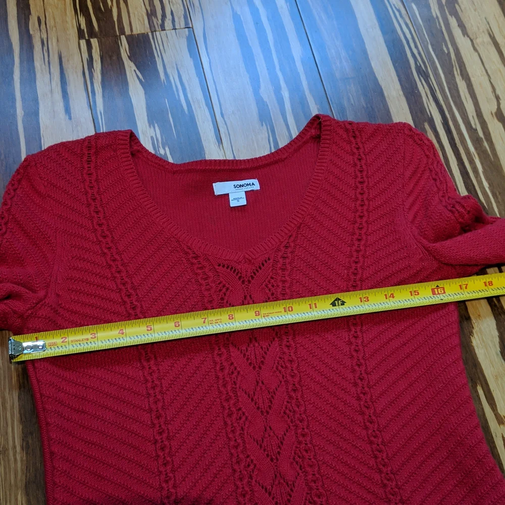 Sonoma red v neck lightweight loose weave sweater - Picture 4 of 5